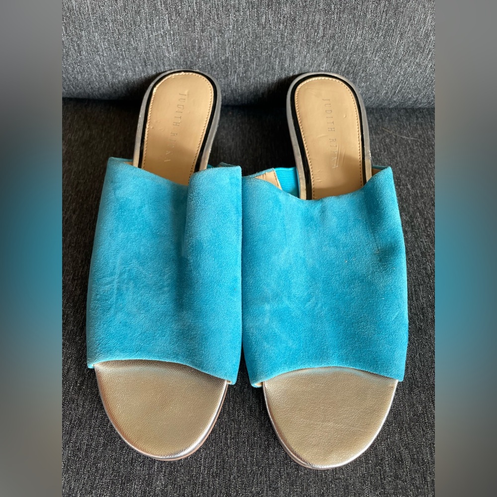 Judith Ripka sandals Jaime size 11 sky blue suede silver wedge Christmas cruise - Picture 3 of 6